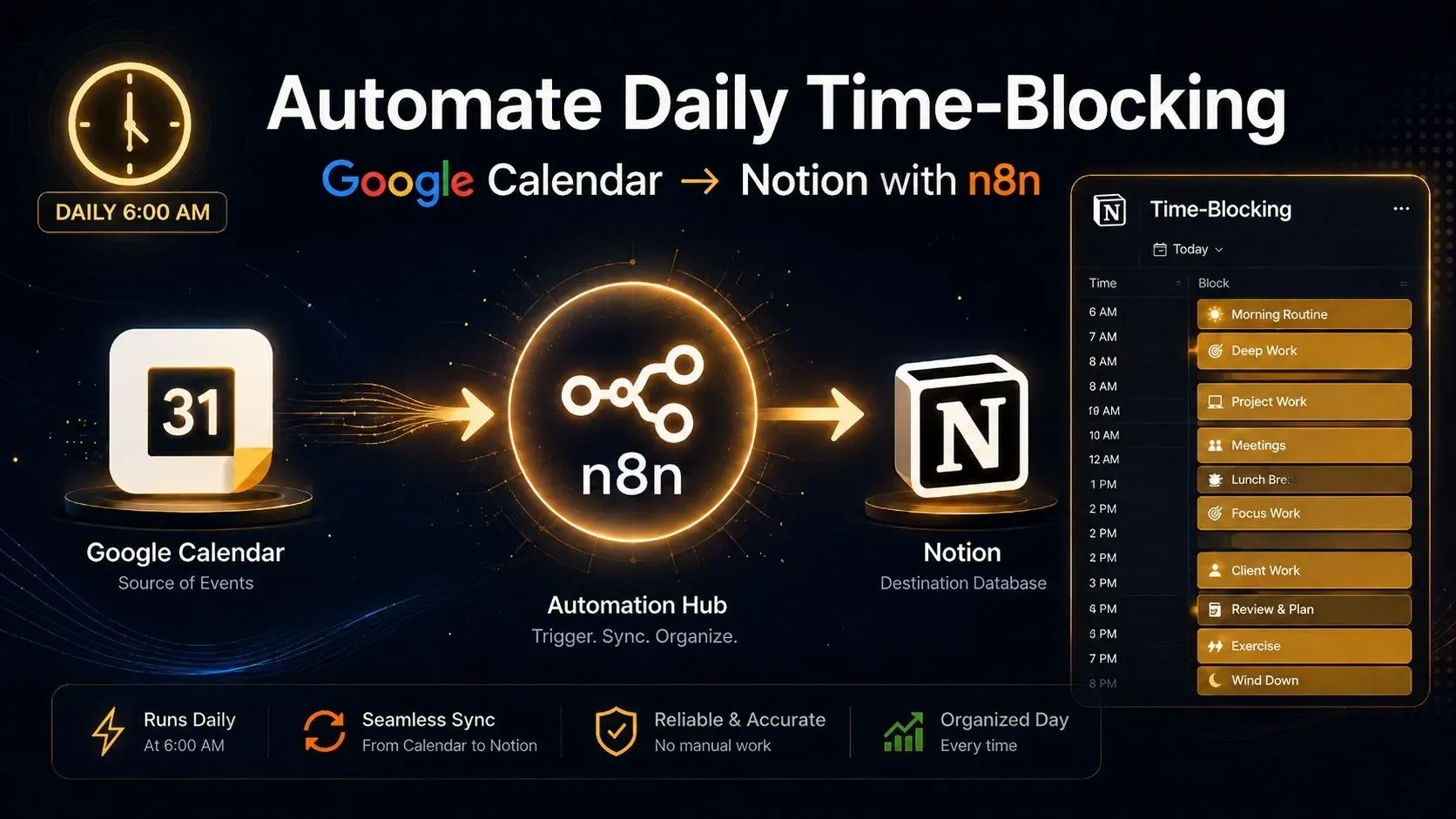 Automate Google Calendar to Notion Time-Blocking Daily